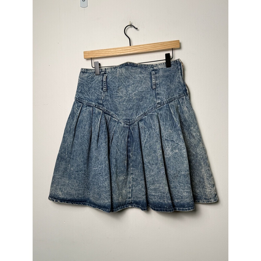 Acid Wash Blue Denim Pleated High Waist Skirt Size medium Joni Blair Vintage 80s